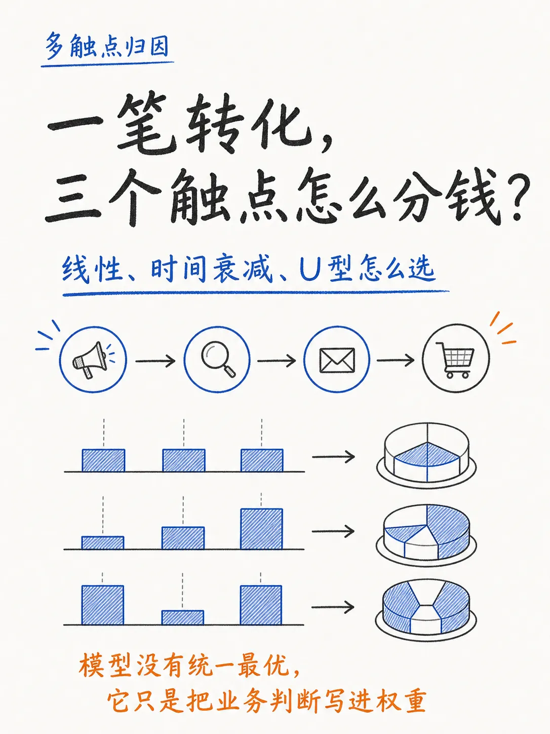 线性、时间衰减和 U 型归因，多触点归因到底怎么选？笔记配图