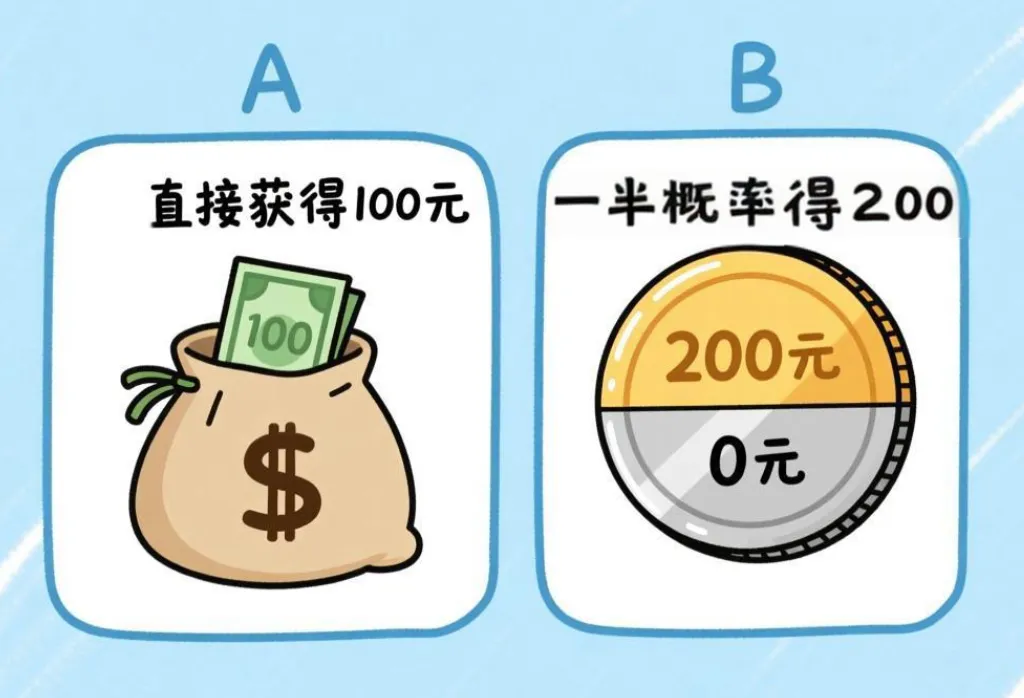 确定获得100元与随机获得200元的选择