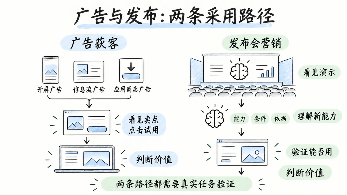 广告获客与发布会营销的两条采用路径