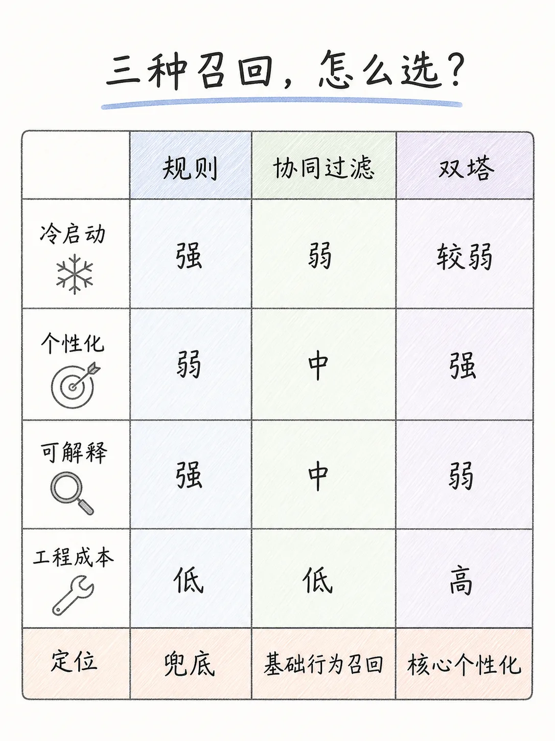 广告系统多路召回全拆解:规则、协同过滤、双塔召回核心原理与落地优劣笔记配图