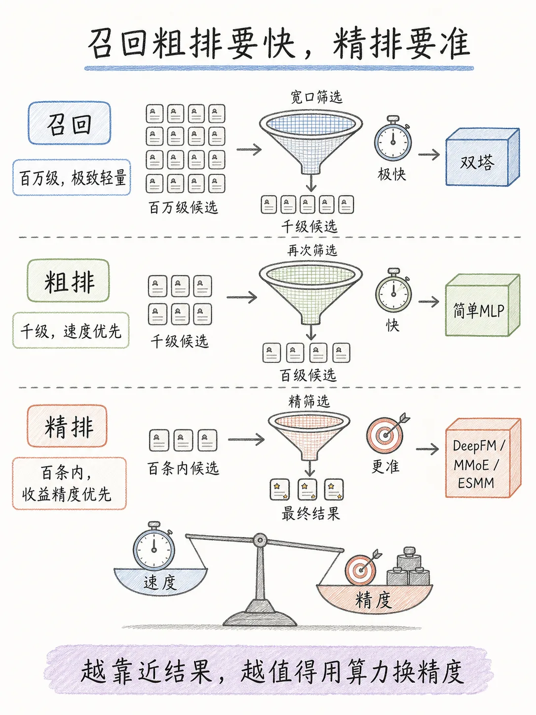 召回粗排主打轻量化，为何精排阶段得上 DeepFM、MMOE 与 ESMM？笔记配图
